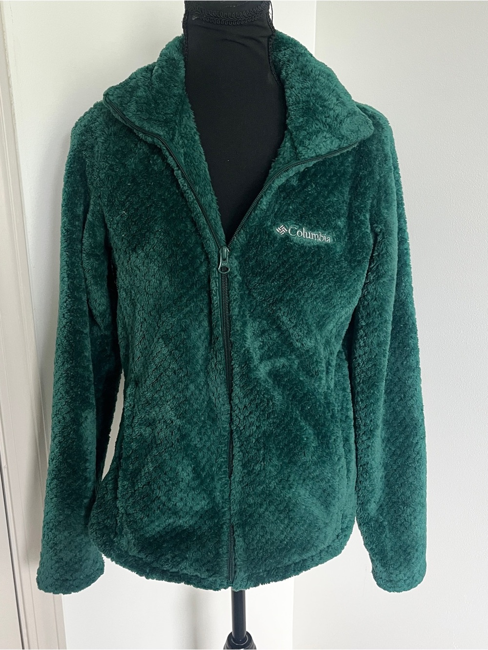 Columbia Teal Green Plush Sherpa Fleece Jacket Full Zip Cozy Outdoor Size M